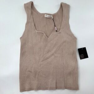 Avec Les Filles Luxe Body Knit Ribbed Tank Top Taupe Beige Medium NWT